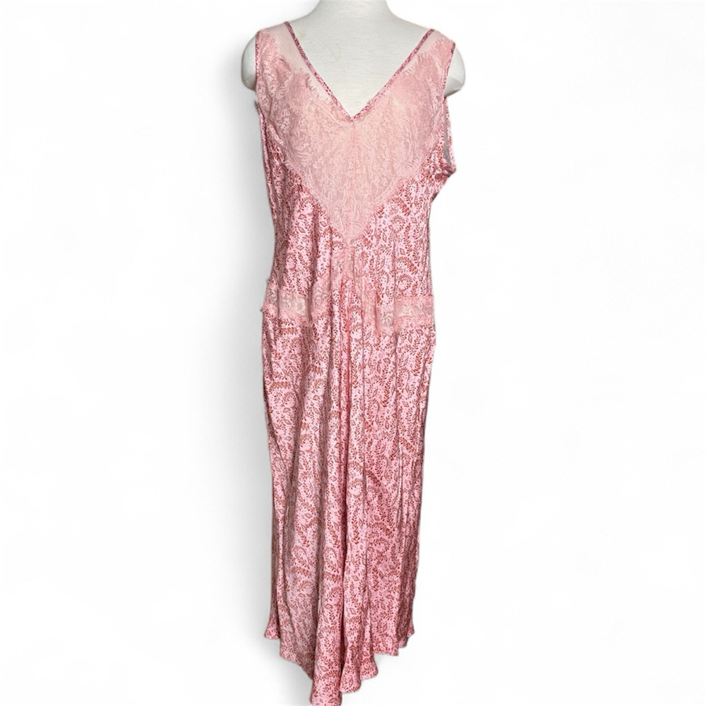 ANTHROPOLOGIE THE CERISE SATIN & LACE INSET CAMI SLIP MIDI DRESS PINK XL
